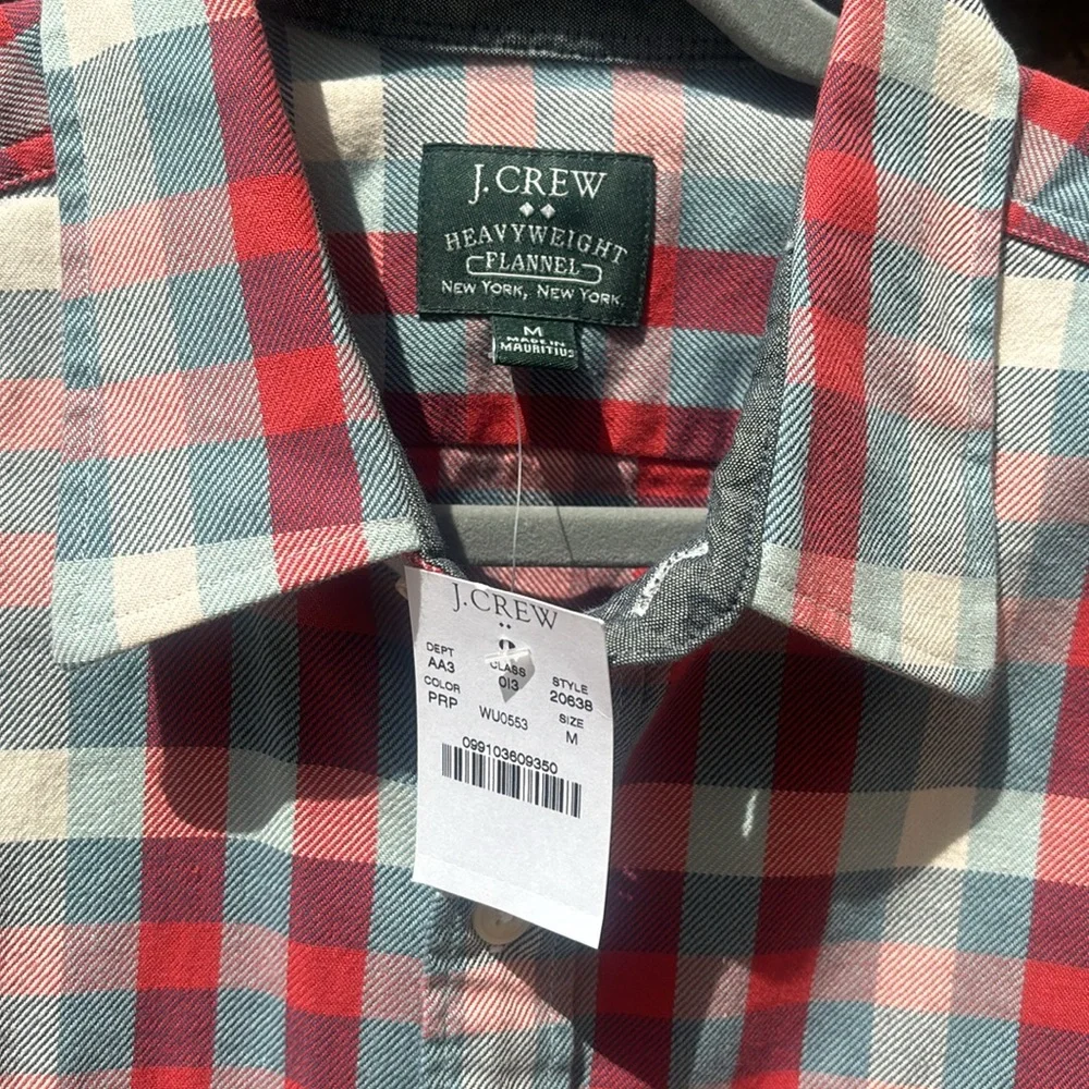 J. Crew Men’s Flannel Heavyweight Red Blue Button Down Sz Medium Preppy NWT